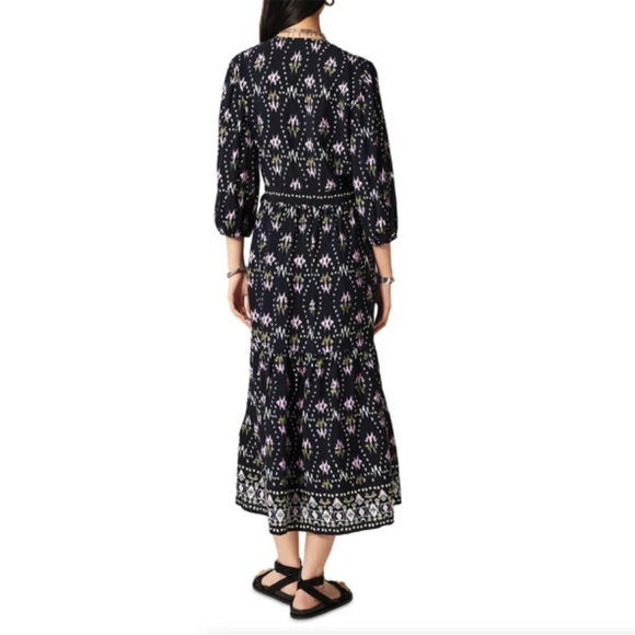 NWT Ba&sh Nerla Dress Bleu Nuit Midnight Navy Blue Ikat Wrap Midi Maxi Dress - Picture 7 of 13
